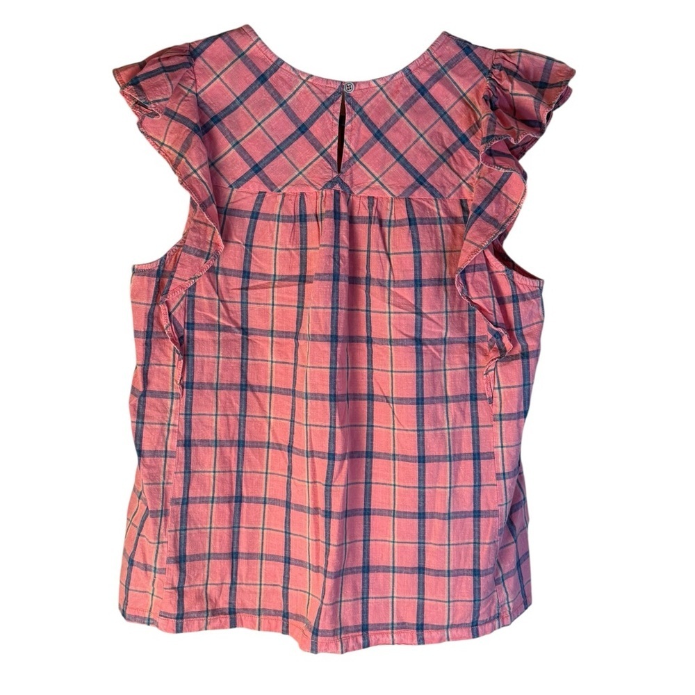 Anthropologie Amarette Coral Plaid Ruffled Pinafore Cotton Sleeveless Top Large - Picture 3 of 7